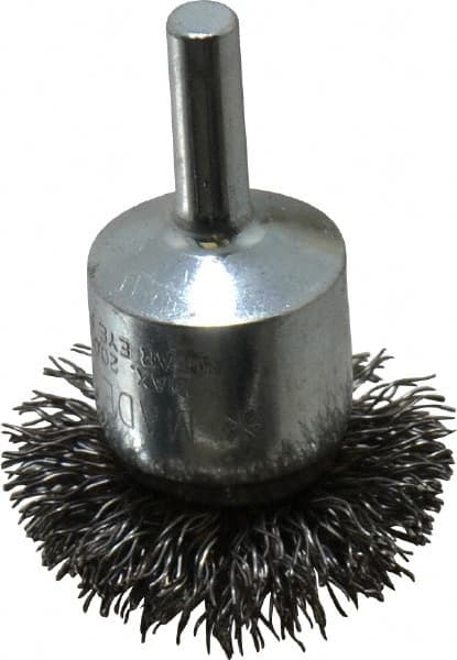 Anderson - 1-1/2" Brush Diam, Crimped, Flared End Brush - 1/4" Diam Shank, 20,000 Max RPM - Exact Tooling