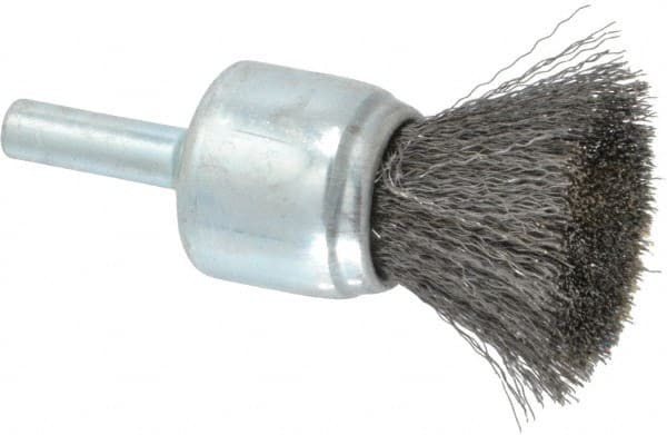 Anderson - 3/4" Brush Diam, Crimped, End Brush - 1/4" Diam Shank, 22,000 Max RPM - Exact Tooling