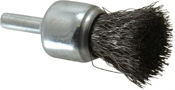 Anderson - 3/4" Brush Diam, Crimped, End Brush - 1/4" Diam Shank, 22,000 Max RPM - Exact Tooling