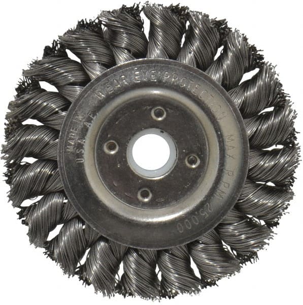 Anderson - 3" OD, 1/2" Arbor Hole, Knotted Steel Wheel Brush - 3/8" Face Width, 5/8" Trim Length, 0.014" Filament Diam, 25,000 RPM - Exact Tooling
