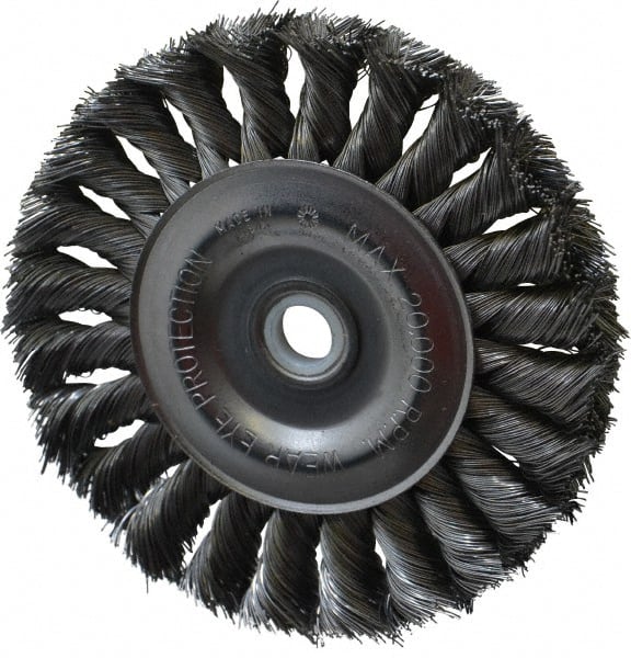 Anderson - 4" OD, 1/2" Arbor Hole, Knotted Steel Wheel Brush - 1/2" Face Width, 7/8" Trim Length, 0.0118" Filament Diam, 20,000 RPM - Exact Tooling
