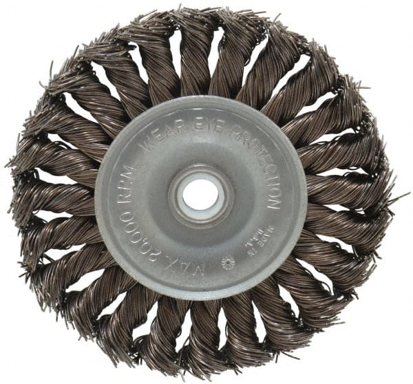 Anderson - 4" OD, 1/2" Arbor Hole, Knotted Steel Wheel Brush - 1/2" Face Width, 1" Trim Length, 0.02" Filament Diam, 20,000 RPM - Exact Tooling