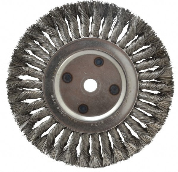 Anderson - 8" OD, 5/8" Arbor Hole, Knotted Steel Wheel Brush - 5/8" Face Width, 1-3/4" Trim Length, 0.016" Filament Diam, 6,000 RPM - Exact Tooling
