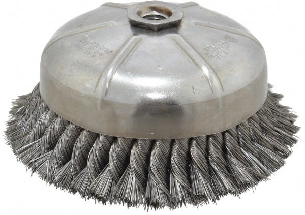 Anderson - 6" Diam, 5/8-11 Threaded Arbor, Steel Fill Cup Brush - 0.014 Wire Diam, 1-3/8" Trim Length, 6,600 Max RPM - Exact Tooling