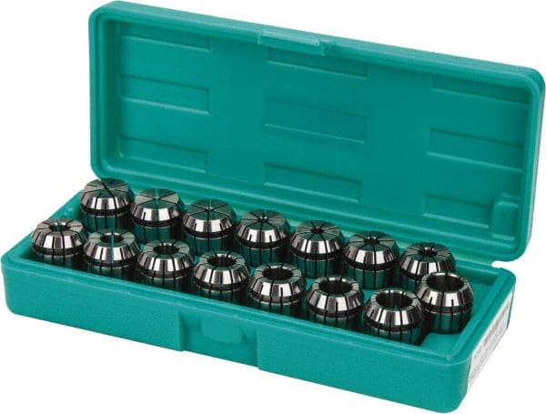 Accupro - 15 Piece, 0.039" to 0.629" Capacity, ER Collet Set - 0.01mm TIR, Series ER25 - Exact Tooling