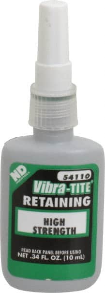 Vibra-Tite - 10 mL Bottle, Green, High Strength Liquid Retaining Compound - Series 541, 24 hr Full Cure Time, Heat Removal - Exact Tooling