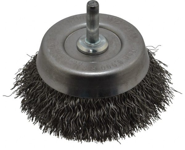 Weiler - 2-3/4" Diam, 1/4" Shank Diam, Steel Fill Cup Brush - 0.0118 Wire Diam, 7/8" Trim Length, 6,000 Max RPM - Exact Tooling