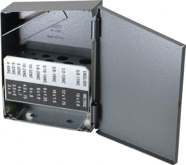 Huot - #4-40 to 5/8-11 Tap Storage - 3-1/4" Wide x 4-1/2" Deep x 1" High, Steel - Exact Tooling