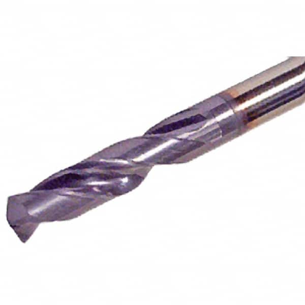 Iscar - 17.2mm 140° Spiral Flute Solid Carbide Screw Machine Drill Bit - TiAlN Finish, Right Hand Cut, 73mm Flute Length, 123mm OAL, Standard Point, Straight Shank - Exact Tooling