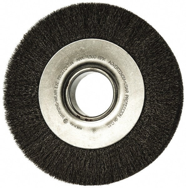 Anderson - 8" OD, 2" Arbor Hole, Crimped Steel Wheel Brush - 1-5/8" Face Width, 1-1/2" Trim Length, 0.006" Filament Diam, 4,500 RPM - Exact Tooling