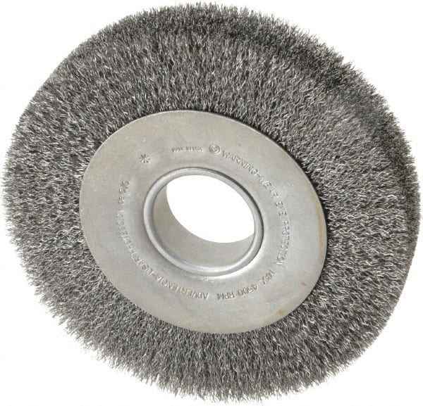Anderson - 8" OD, 2" Arbor Hole, Crimped Steel Wheel Brush - 1-5/8" Face Width, 1-1/2" Trim Length, 0.0118" Filament Diam, 4,500 RPM - Exact Tooling