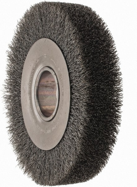Anderson - 8" OD, 2" Arbor Hole, Crimped Steel Wheel Brush - 1-5/8" Face Width, 1-1/2" Trim Length, 0.01" Filament Diam, 4,500 RPM - Exact Tooling