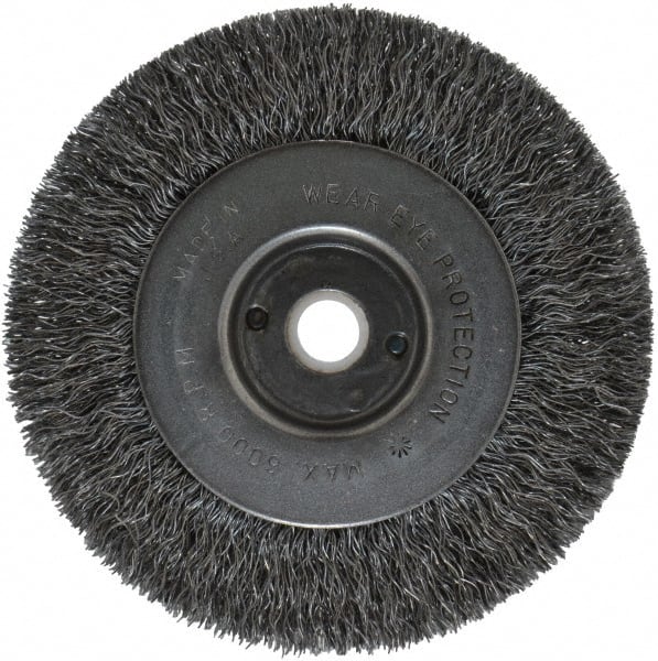 Anderson - 4" OD, 1/2" Arbor Hole, Crimped Steel Wheel Brush - 11/32" Face Width, 13/16" Trim Length, 0.0118" Filament Diam, 6,000 RPM - Exact Tooling