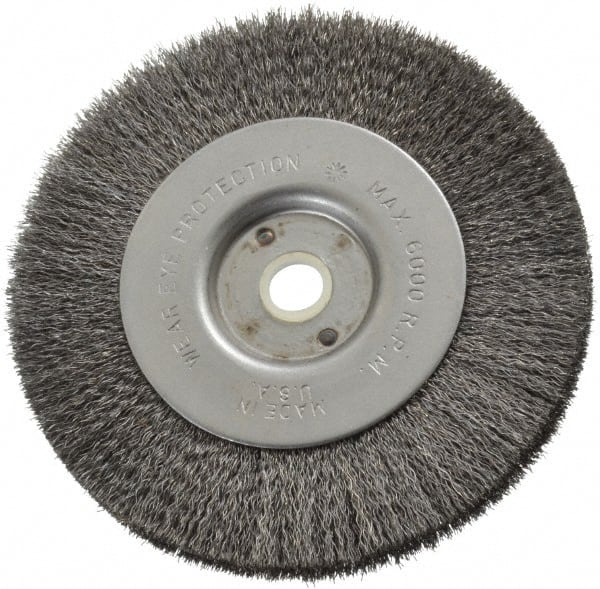 Anderson - 4" OD, 1/2" Arbor Hole, Crimped Steel Wheel Brush - 11/32" Face Width, 13/16" Trim Length, 0.006" Filament Diam, 6,000 RPM - Exact Tooling