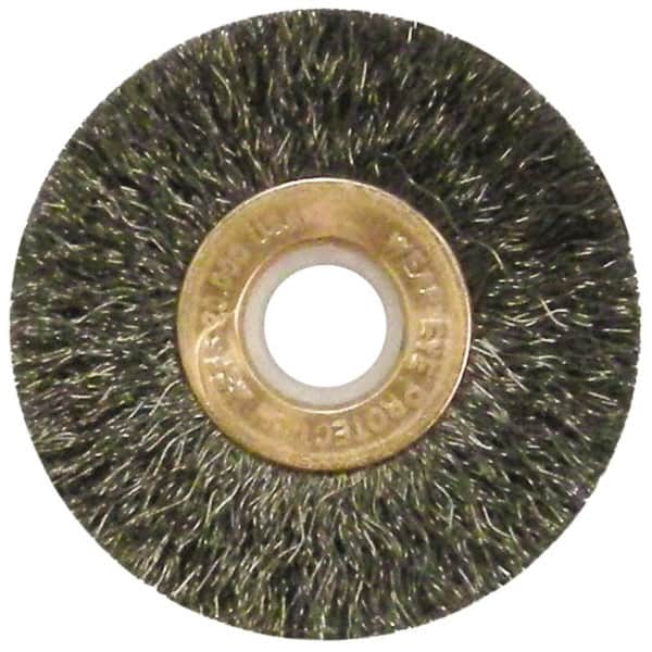 Anderson - 2" OD, 1/2" Arbor Hole, Crimped Steel Wheel Brush - 1/4" Face Width, 1/2" Trim Length, 0.006" Filament Diam, 20,000 RPM - Exact Tooling