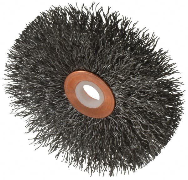 Anderson - 3" OD, 1/2" Arbor Hole, Crimped Steel Wheel Brush - 1/4" Face Width, 1" Trim Length, 0.0118" Filament Diam, 20,000 RPM - Exact Tooling