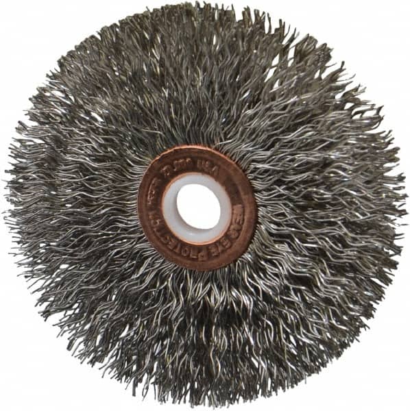 Anderson - 3" OD, 1/2" Arbor Hole, Crimped Stainless Steel Wheel Brush - 1/4" Face Width, 1" Trim Length, 0.014" Filament Diam, 20,000 RPM - Exact Tooling