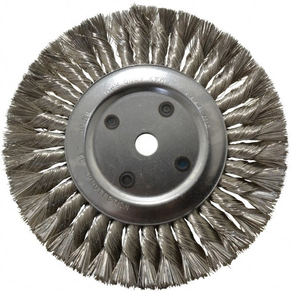 Anderson - 8" OD, 5/8" Arbor Hole, Knotted Stainless Steel Wheel Brush - 5/8" Face Width, 1-3/4" Trim Length, 0.012" Filament Diam, 6,000 RPM - Exact Tooling