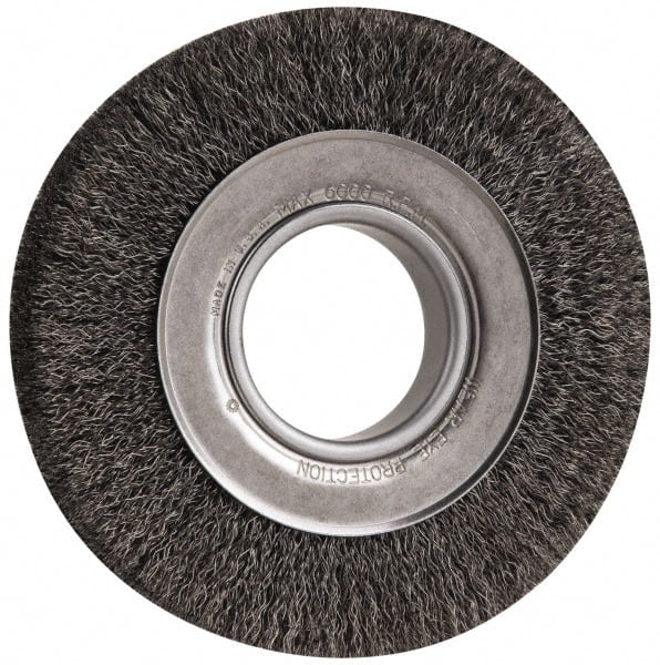 Anderson - 6" OD, 2" Arbor Hole, Crimped Steel Wheel Brush - 1" Face Width, 1-1/8" Trim Length, 0.0118" Filament Diam, 6,000 RPM - Exact Tooling