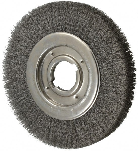 Anderson - 10" OD, 2" Arbor Hole, Crimped Steel Wheel Brush - 1-1/4" Face Width, 2" Trim Length, 0.0118" Filament Diam, 3,600 RPM - Exact Tooling