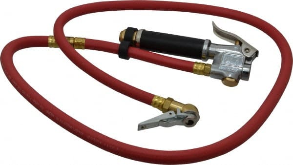 Acme - 120 Max psi Open Check Zinc Inflator Gauge - Ball Foot with Clip Chuck, 1/4 FPT, 10 to 120 psi Pressure Range - Exact Tooling