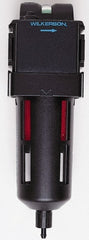 Wilkerson - 3/8" Port Coalescing Filter - Polycarbonate Bowl, Manual Drain, 150 Max psi, 0.05 Micron Rating, 9.3" Long x 2.9" Wide - Exact Tooling