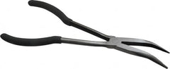 Value Collection - 11" OAL, 4" Jaw Length x 11/16" Jaw Width, Long Nose Pliers - Serrated Jaw, Angled Head, Plastic Dipped Handles - Exact Tooling