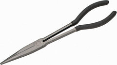 Value Collection - 11" OAL, 4" Jaw Length x 11/16" Jaw Width, Long Nose Pliers - Serrated Jaw, Straight Head, Plastic Dipped Handles - Exact Tooling