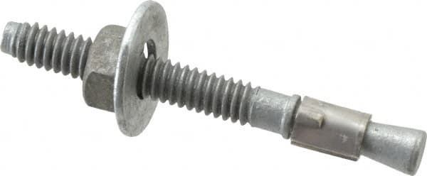 Made in USA - 1/4" Diam, 1/4" Drill, 2-1/4" OAL, 2-7/8" Min Embedment Wedge Expansion Concrete Anchor - Grade 5 Steel, Galvanized Finish, Hex Nut Head, Hex Drive, 1-3/8" Thread Length - Exact Tooling