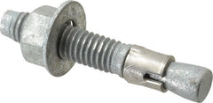 Made in USA - 3/8" Diam, 3/8" Drill, 2-1/4" OAL, 2-7/8" Min Embedment Wedge Expansion Concrete Anchor - Grade 5 Steel, Galvanized Finish, Hex Nut Head, Hex Drive, 1-3/16" Thread Length - Exact Tooling