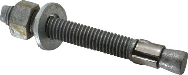 Made in USA - 1/2" Diam, 1/2" Drill, 4-1/4" OAL, 4-5/8" Min Embedment Wedge Expansion Concrete Anchor - Grade 5 Steel, Galvanized Finish, Hex Nut Head, Hex Drive, 3" Thread Length - Exact Tooling