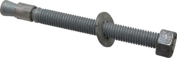 Made in USA - 1/2" Diam, 1/2" Drill, 5-1/2" OAL, Wedge Expansion Concrete Anchor - Grade 5 Steel, Galvanized Finish, Hex Nut Head, Hex Drive, 4" Thread Length - Exact Tooling