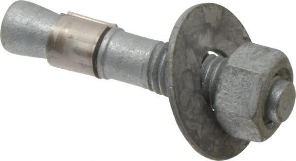 Made in USA - 5/8" Diam, 5/8" Drill, 3-1/2" OAL, Wedge Expansion Concrete Anchor - Grade 5 Steel, Galvanized Finish, Hex Nut Head, Hex Drive, 1-5/8" Thread Length - Exact Tooling