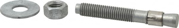 Made in USA - 5/8" Diam, 5/8" Drill, 4-1/2" OAL, Wedge Expansion Concrete Anchor - Grade 5 Steel, Galvanized Finish, Hex Nut Head, Hex Drive, 2-5/8" Thread Length - Exact Tooling