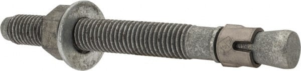 Made in USA - 5/8" Diam, 5/8" Drill, 6" OAL, Wedge Expansion Concrete Anchor - Grade 5 Steel, Galvanized Finish, Hex Nut Head, Hex Drive, 4-1/8" Thread Length - Exact Tooling