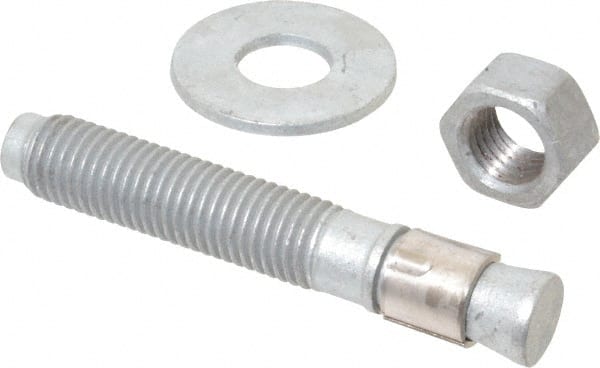 Made in USA - 3/4" Diam, 3/4" Drill, 4-3/4" OAL, 1-5/8" Min Embedment Wedge Expansion Concrete Anchor - Grade 5 Steel, Galvanized Finish, Hex Nut Head, Hex Drive, 2-7/8" Thread Length - Exact Tooling