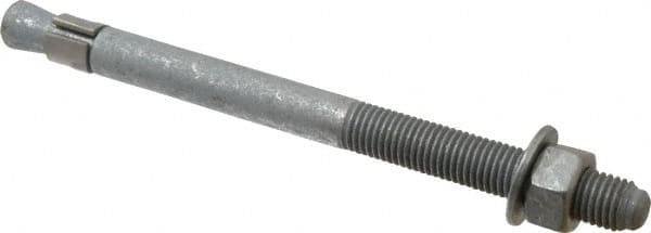 Made in USA - 3/4" Diam, 3/4" Drill, 10" OAL, 1-1/2" Min Embedment Wedge Expansion Concrete Anchor - Grade 5 Steel, Galvanized Finish, Hex Nut Head, Hex Drive, 4" Thread Length - Exact Tooling
