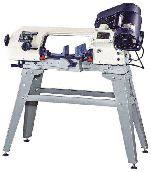Enco - 5 x 6" Manual Combo Horizontal & Vertical Bandsaw - 1 Phase, 45° Vise Angle of Rotation, 0.33 hp, 110/220 Volts, Step Pulley Drive - Exact Tooling