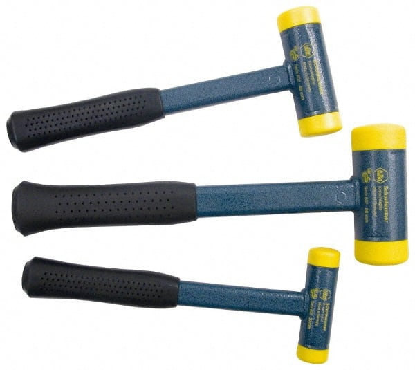 Wiha - 3 Piece, Steel Cushion Grip Handle Med Hard Polyurethane Replaceable Faces, Dead Blow Hammer Set - 12-5/8, 13-5/8, 16-5/32" OAL, Replaceable Face Deadblows 3 Med Deadblow Hammers - Exact Tooling