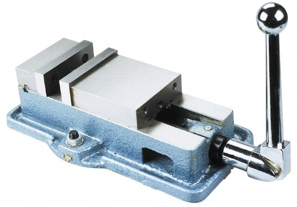 Interstate - 5" Jaw Width, 4-11/32" Jaw Opening Capacity, Horizontal Stationary Machine Vise - Manual Operation, 7,425 Lb Capacity, 1 Station, 14-3/8" Long x 3.94" High x 1-3/8" Deep, 1-3/8" Jaw Height, Cast Iron - Exact Tooling