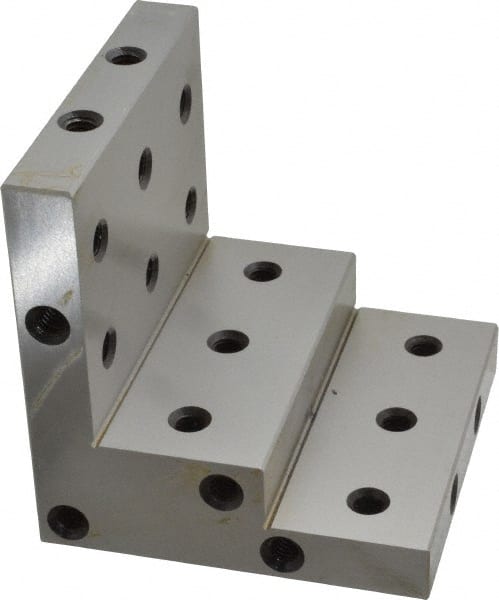 SPI - 4" Wide x 4" Deep x 4" High Steel Precision-Ground Angle Plate - Stepped Plate, Machined Holes on Surface, Open End - Exact Tooling