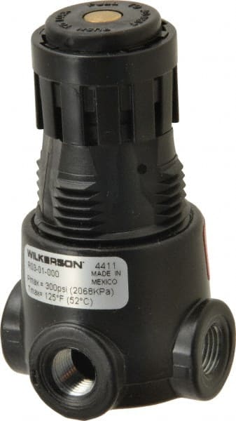 Wilkerson - 1/8 NPT Port, 13 CFM, Zinc Miniature Regulator - 2 to 125 psi Range, 300 Max psi Supply Pressure, 1/8" Gauge Port Thread, 1.65" Wide x 2.88" High - Exact Tooling
