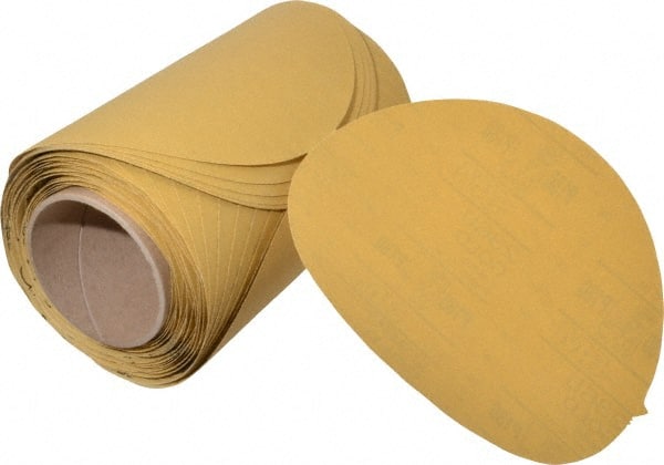3M - 8" Diam, 180 Grit FEPA, Aluminum Oxide Adhesive PSA Disc - Very Fine Grade, Gold, A Weighted Backing, Flexible, Use with Random Orbital Sanders - Exact Tooling