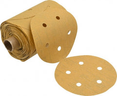 3M - 5" Diam, 120 Grit FEPA, Aluminum Oxide Adhesive PSA Disc - Fine Grade, Gold, A Weighted Backing, Flexible, Use with Random Orbital Sanders - Exact Tooling