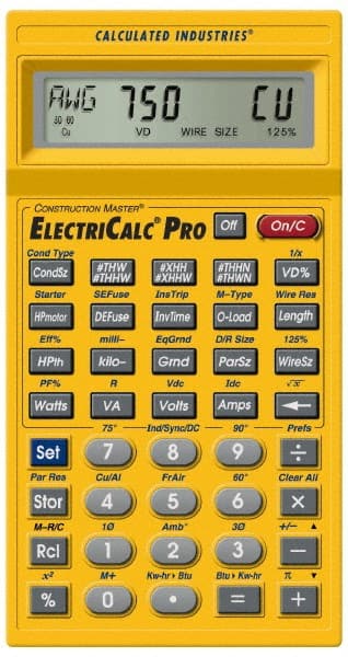 Calculated Industries - 8-Digit LCD with Annunciator-Legends 30 Function Handheld Calculator - 5/8" x 2-1/2" (15.88mm x 63.5mm) Display Size, Yellow, CR-2032 Powered, 9" Long x 8-1/2" Wide x 1-1/2" High - Exact Tooling