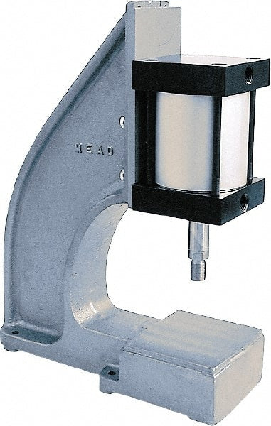Mead - 1-3/8" Ram, 7-3/4" Throat Depth, 1-3/4 Ton Pneumatic Arbor Press - 9-13/16" Max Work Height x 6" Max Work Width, 6" Base Width x 19-1/2" Base Depth - Exact Tooling