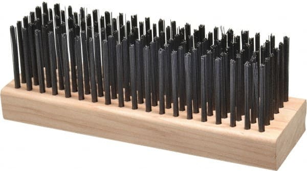 Made in USA - 6 Rows x 19 Columns Wire Scratch Brush - 7" OAL, 1-3/4" Trim Length, Wood Straight Handle - Exact Tooling