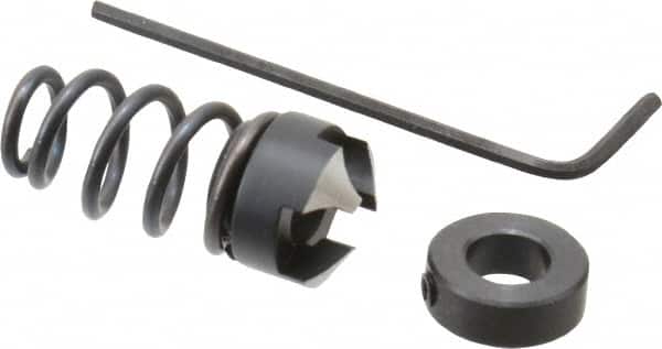 Burr-Bit - 1/4" Tap Compatibility, 11/64" Collar Thickness, 3/4" Compressed Length, 3 Tap Flutes, Deburring Tap Attachment - 1/2" Outside Diam, 120° Included Angle, High Speed Steel - Exact Tooling