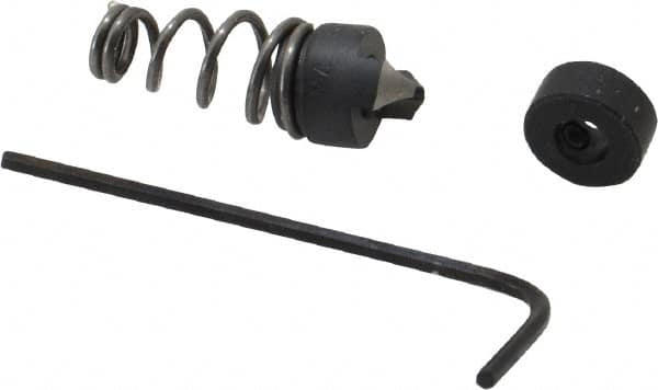 Burr-Bit - M4 Tap Compatibility, 4.3mm Collar Thickness, 22mm Relaxed Length, 15.7mm Compressed Length, 2 Tap Flutes, Deburring Tap Attachment - 3/8" Outside Diam, 120° Included Angle, High Speed Steel - Exact Tooling
