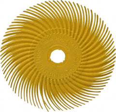 3M - 3" Diam, 3/8" Max Face Width, Plain Hole Radial Bristle Brush - 80 Grit, Medium Grade, 20,000 Max RPM, Yellow - Exact Tooling